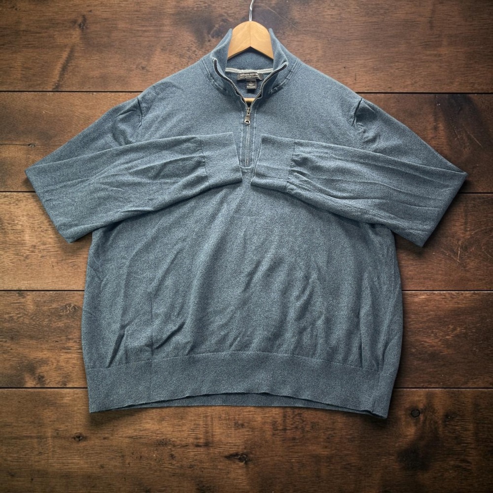 Banana Republic Pima Cotton Cashmere Quarter Zip Mock Neck Sweater Blue Mens XL